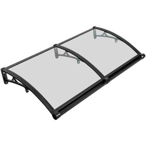 Auvent de façade, 120 x 60 cm, auvent transparent en forme d'arche, avec gouttière, renforts en aluminium, auvent à une pente pour fenêtre, protection contre le soleil et la pluie (1/5)