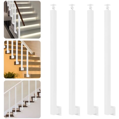 Lot de 4 poteaux d'escalier blancs de 95 cm, à fixation latérale, adaptés à un usage intérieur et extérieur  les poteaux métalliques sont réglables à 43°, pour terrasses, balcons et porches