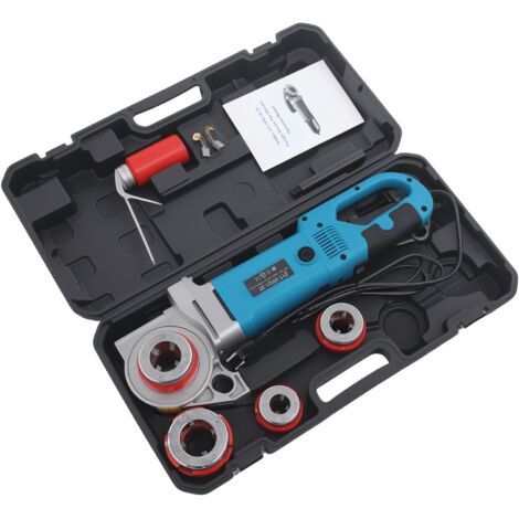 Fileteuse électrique 2000W bleu – Moteur cuivre pur, 22 tr/min, Lot avec 4 filières (1/2", 3/4", 1", 1-1/4"), pour tubes acier et PVC – Usage professionnel