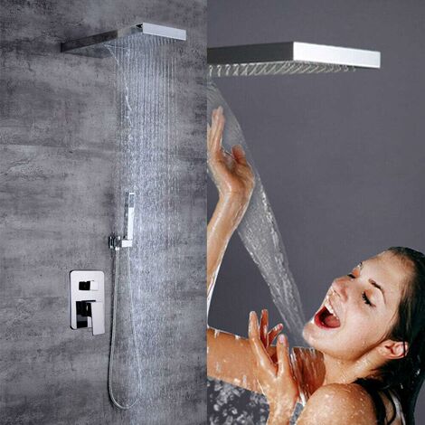 Senderpick – Colonne de douche encastrée en laiton – Robinet thermostatique avec cœur en céramique – Douchette en acier inoxydable 304 – Installation murale