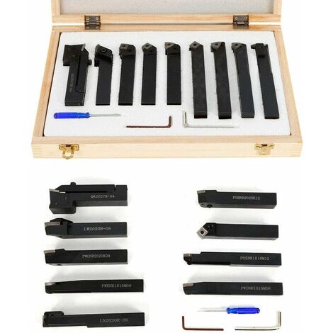 Jeu De 9 Outils De Tournage En Carbure De Tungstène 20 Mm - Plaques Réversibles Pour Tour à Métaux (acier, Fonte)