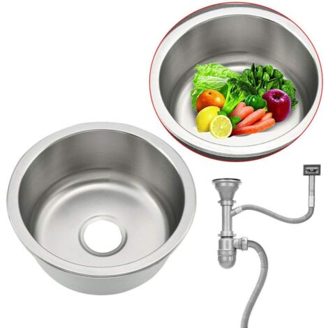évier de Cuisine Encastré Drain à Eau Rond En Acier Inox +évacuation d'eau