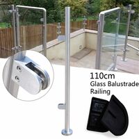 Senderpick – Poteau de garde-corps en acier inoxydable 110cm – Clip en verre pour balustrade – Base stable pour installation facile – Résistance à l'humidité