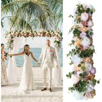 1m fleurs artificielles fausses roses en soie de rotin décoration murale plantes faux Rose Conseil mariage arc arrangement partie jardin DIY décoration, l70 W25 h30cm (champagne Gold)
