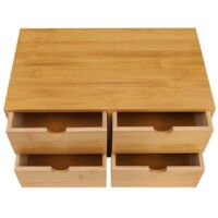Organiseur De Bureau 4 Tiroirs En Bambou - Dimensions 33x19x16 Cm - Design Monobloc, Pas De Montage - Pour Rangement Bureau, Salon