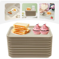 Fast Food - Lot de 24 plateaux de service rectangulaires en plastique antidérapant - 36 x 27 x 2 cm - Pour restaurants rapides, cantines, cafétérias - Kaki