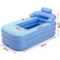 Baignoire gonflable pliable et mobile - Coussin de nuque relaxant piscine adulte - Bleu - 160 x 82 x 75 cm