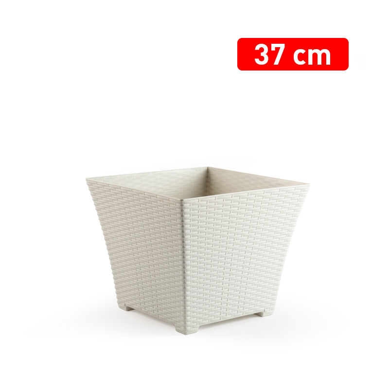 MACETA RATTAN CUADRADA 37 CM MARFIL