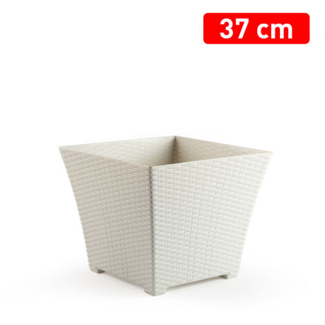 MACETA RATTAN CUADRADA 37 CM MARFIL