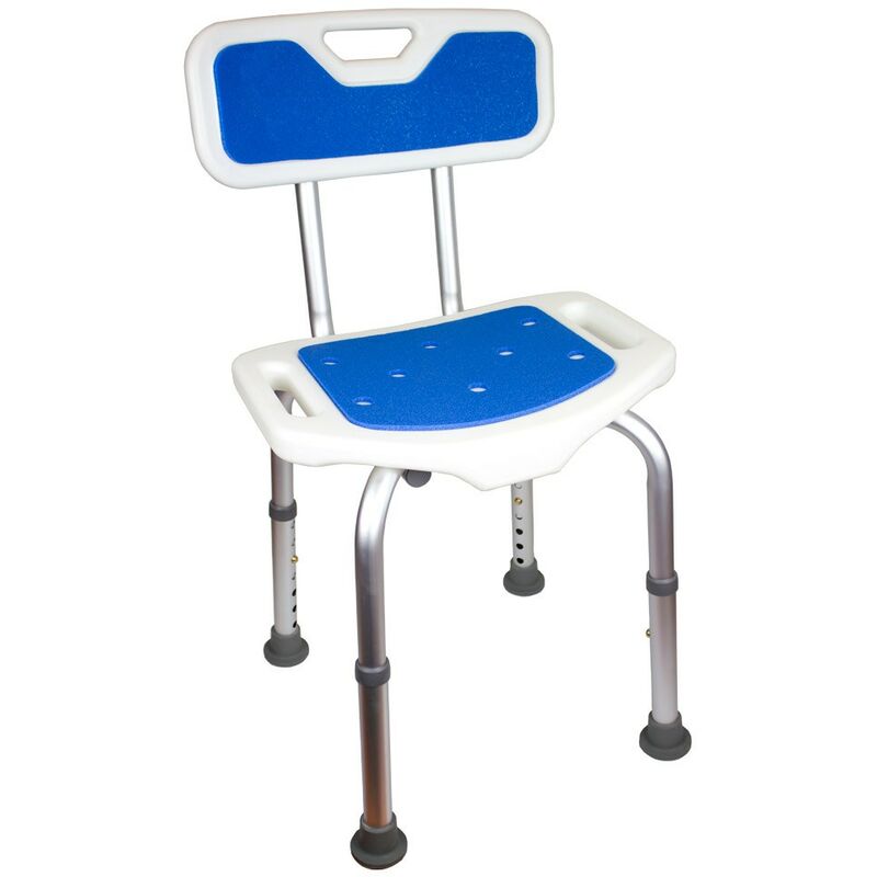 Herdegen Asiento De ducha con respaldo azul silla baño aluminio acolchado