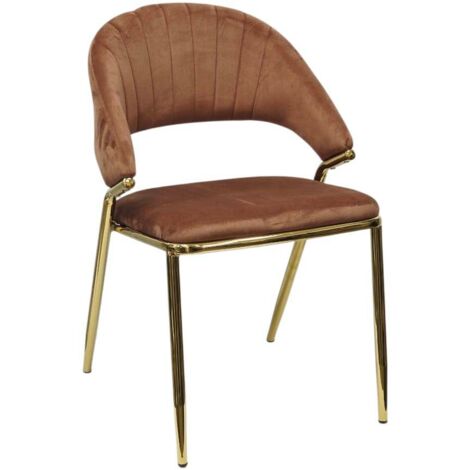 Ws Design – Chaise Pasadena velours bronze – Structure métal doré – Dossier enveloppant ergonomique – Pour salles à manger et restaurants (1/5)