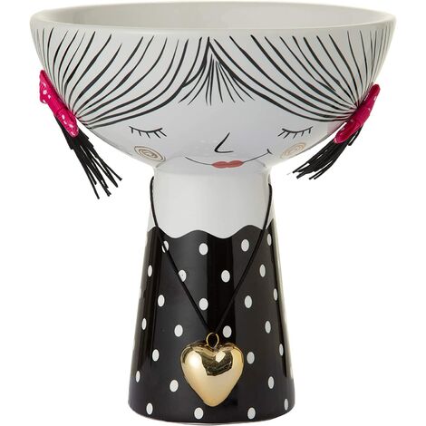 Baroni Home Vase en céramique Forme Line Belle fille Noir Collier coeur Collier 15x15x17cm