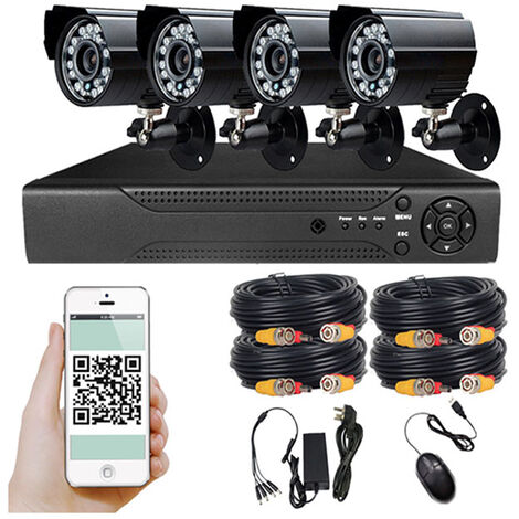 KIT Vidéo surveillance 4CH DVR + caméra de surveillance HD Intérieur/Extérieur vision nocture 20m – 4 caméras