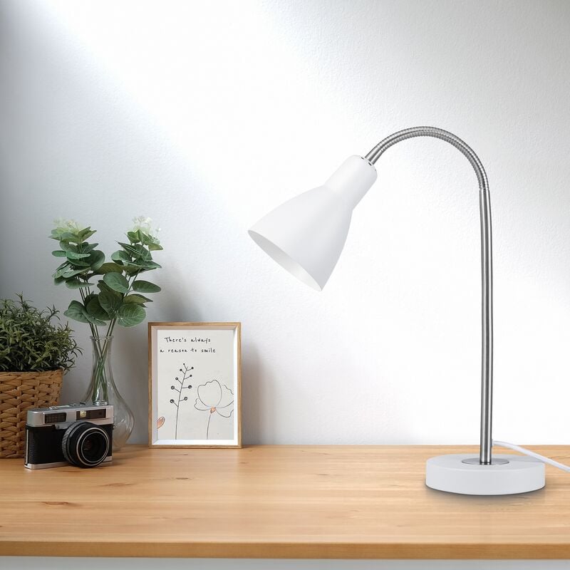 Paco Home Lampe E27 Deko Büro Arbeitszimmer 3 Tischleuchte Tischlampe - Schreibtischlampe Silber Tischleuchte Weiß, LED