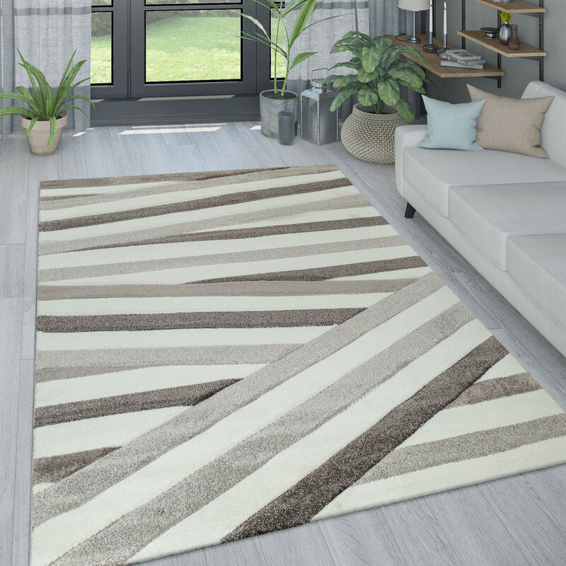 Paco Home Wohnzimmer Teppich in Pastell Farben, Moderne Rauten Dreieck u.  Zick-Zack Muster 60x110 cm, Beige 2