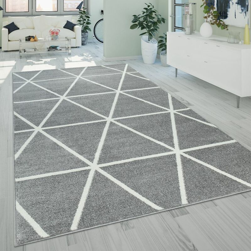 Grösse:60x100 cm Paco Home Wohnzimmer Teppich Skandinavischer Stil Rauten Muster Konturenschnitt Grau Beige