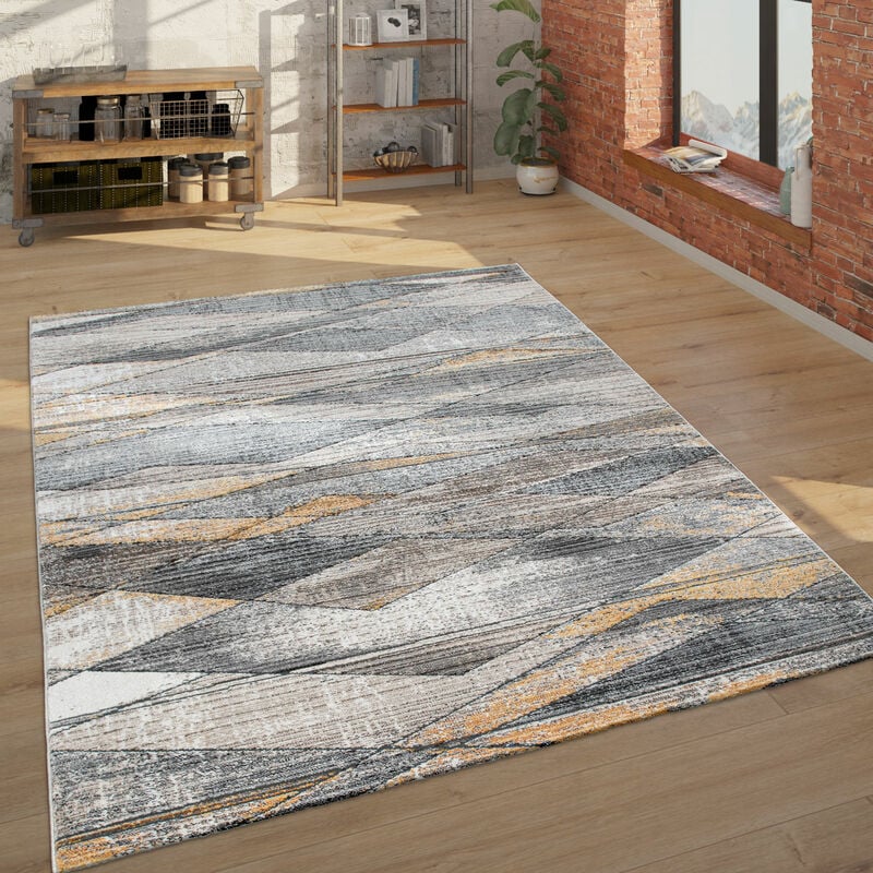 Paco Home Teppich Wohnzimmer Kurzflor Modern Mit Geometrischem Muster In  Grau Braun Gelb 60x100 cm