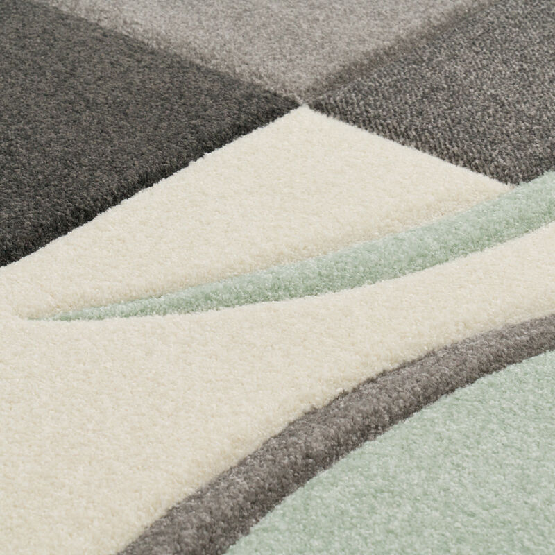 Paco Home Designer Teppich Modern Konturenschnitt Pastellfarben Karo Muster Beige Türkis Grösse:60x110 cm