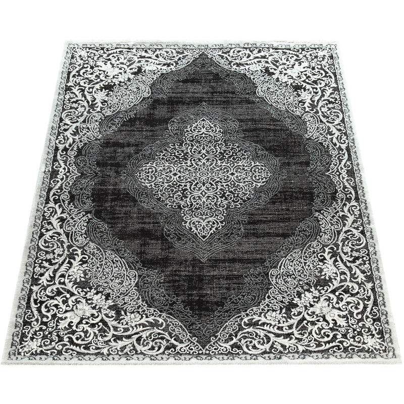 Teppich Muster 120x170 Wohnzimmer Home Schwarz Weiß Orient Ornamente Kurzflor cm Vintage Paco