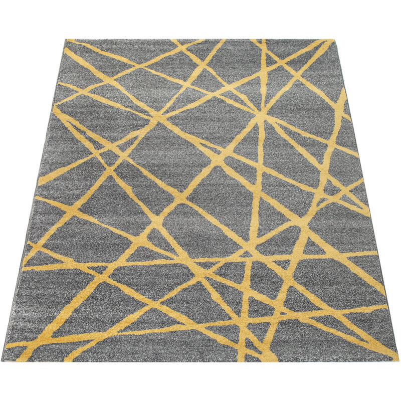 In Linien Home Wohnzimmer Modern Gelb Gestreift 60x100 Grau cm Muster Teppich Abstrakt Kurzflor Paco