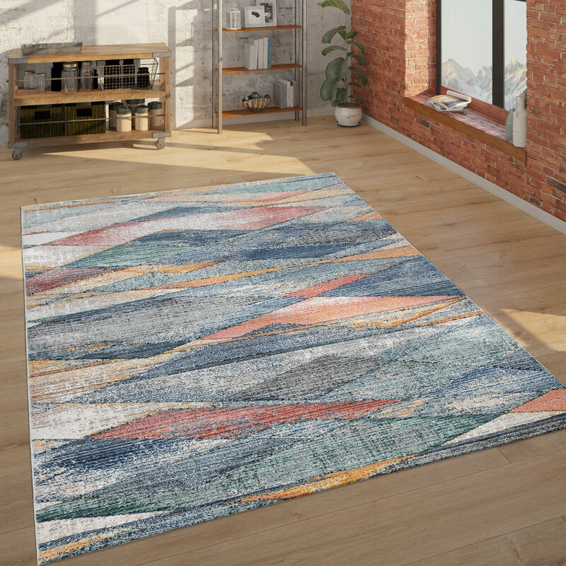 Paco Home Teppich Wohnzimmer Kurzflor Bunt Mit Geometrischem Muster, In  Blau Rot Grün 60x100 cm