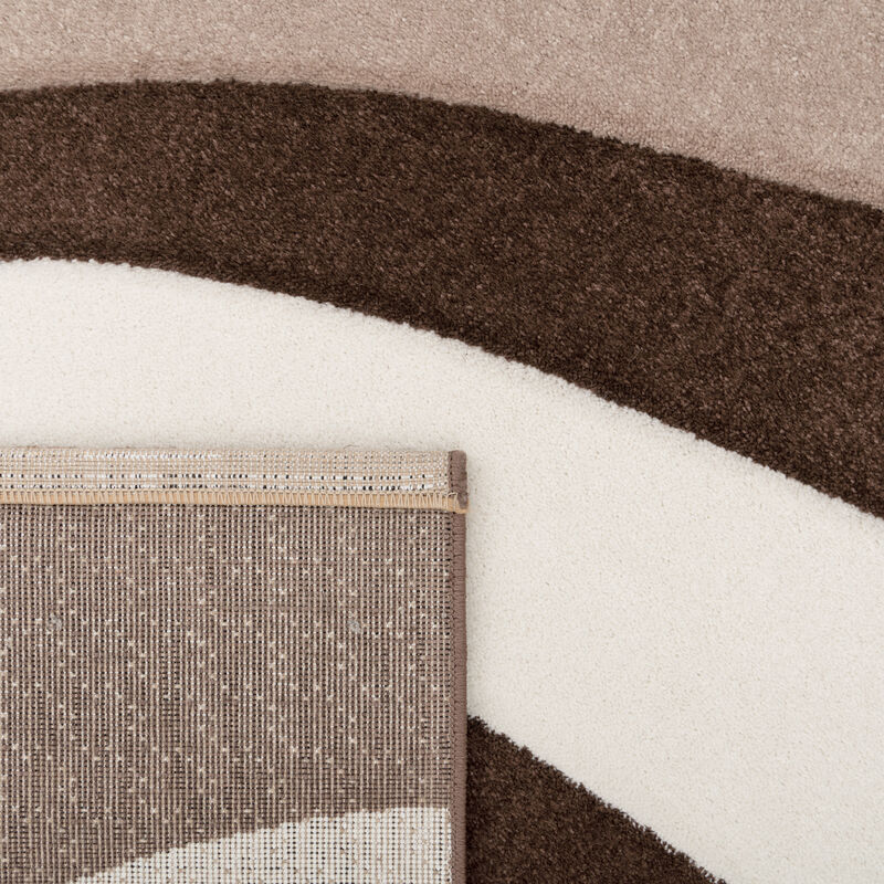 Moderner Teppich in Beige Braun mit Wellen Muster Konturen Rillen 