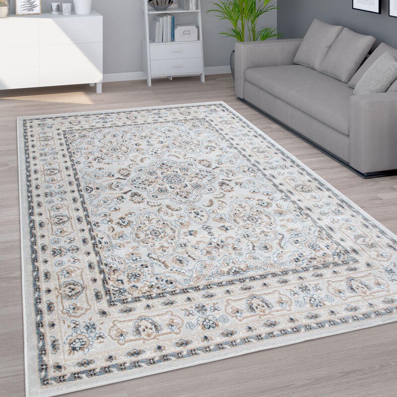 Paco Home Teppich Wohnzimmer Kurzflor Orientalisches Muster Mit Ornamenten  Grau Beige Blau 60x100 cm