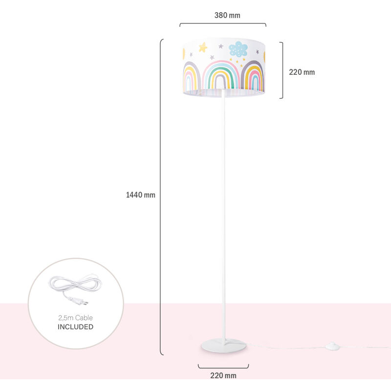 Sonne Weiß Home Kinderlampe Lampe (Ø38cm), Mehrfarbig - Kinderzimmer E27 Babyzimmer Wolken Paco Regenbogen Stehlampe Stehleuchte