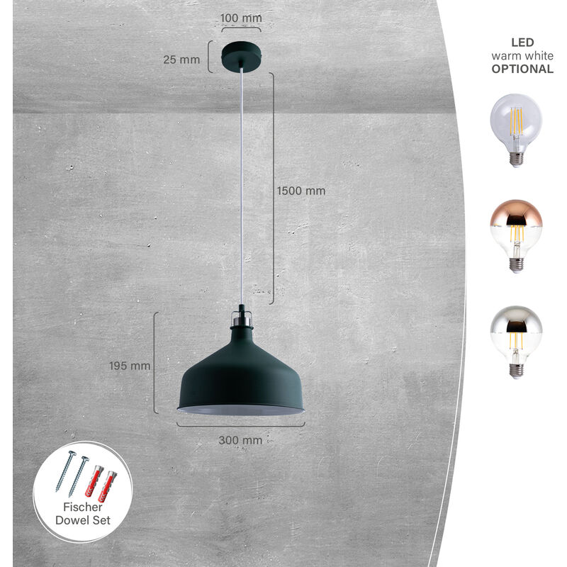 Pendelleuchte Home Esstischlampe Paco Grün-Weiß-Metall-gebürstet Leuchtmittel, Hängend ohne Esszimmer Hängelampe Industrial Küchenlampe