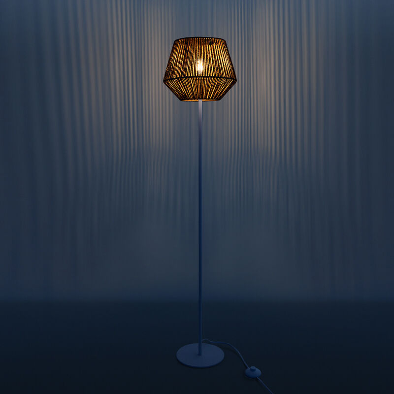 Paco Home Stehlampe Modern Weiß, cm) Optik Stehleuchte E27 Rattan Natur Schlafzimmer (Ø33 Einbeinig Korb Boho Wohnzimmer