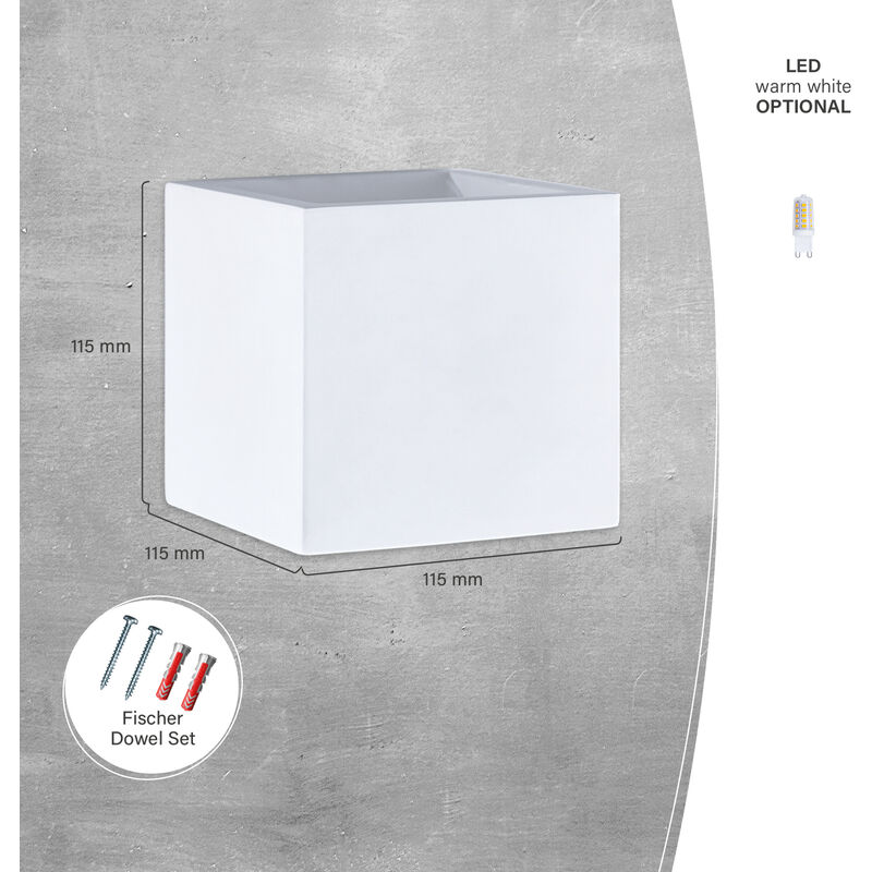 Paco Home Wandleuchte Innen Wandlampe G9 Gips-Weiß ohne Up Flur Würfel Down Indirektes Licht Effekt Übersteichbar Lampe Leuchtmittel