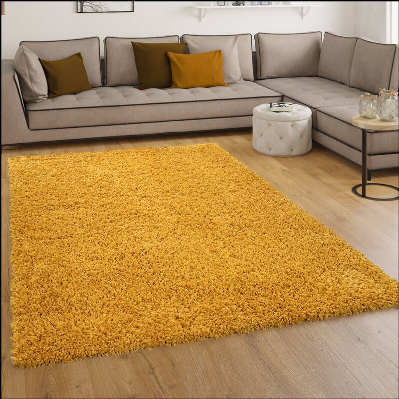 Paco Home Shaggy Hochflor Teppich Wohnzimmer Langflor Kuschelig Einfarbig  In Gelb 40x60 cm