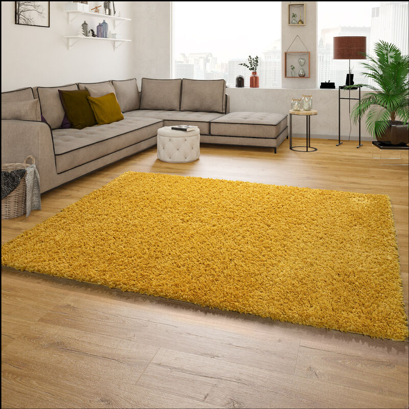 Teppich Shaggy Wohnzimmer Hochflor In Langflor 40x60 Home Gelb Paco Kuschelig Einfarbig cm