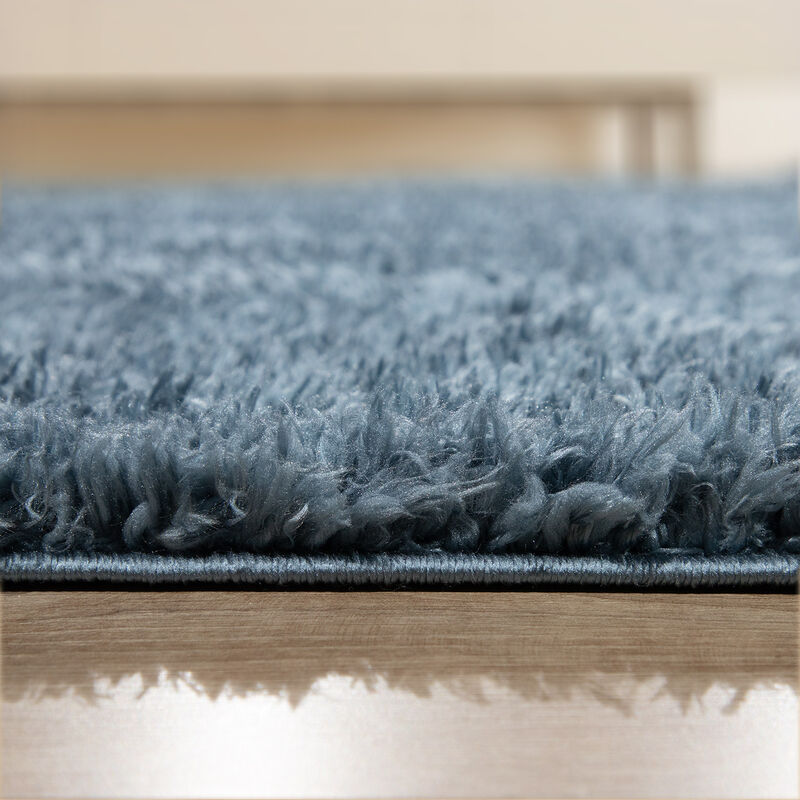 Modern Teppich Hochflor Weich Wohnzimmer Einfarbiges Paco Rund 80 cm Langflor Home Muster Shaggy Blau