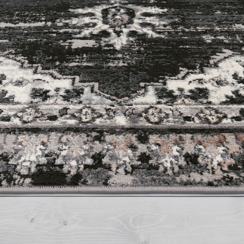 Paco Home Teppich Wohnzimmer Kurzflor Orientalisches Design Vintage Mandala  Muster Schwarz Grau 60x100 cm