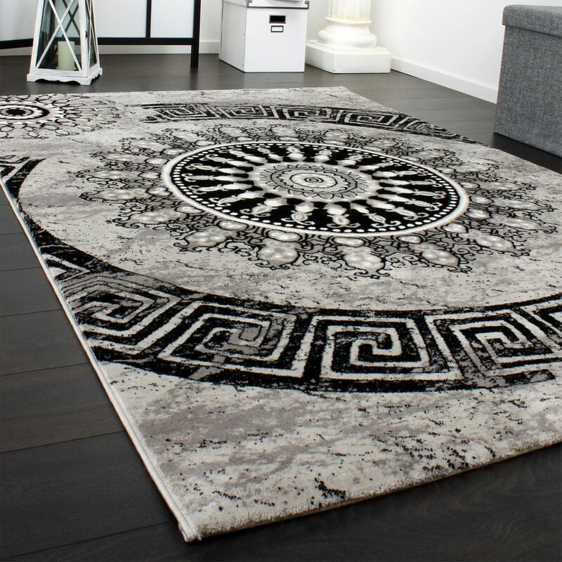 cm Klassisch Schwarz Home Teppich in Grau Gemustert Ornamente Kreis Meliert 60x100 Paco