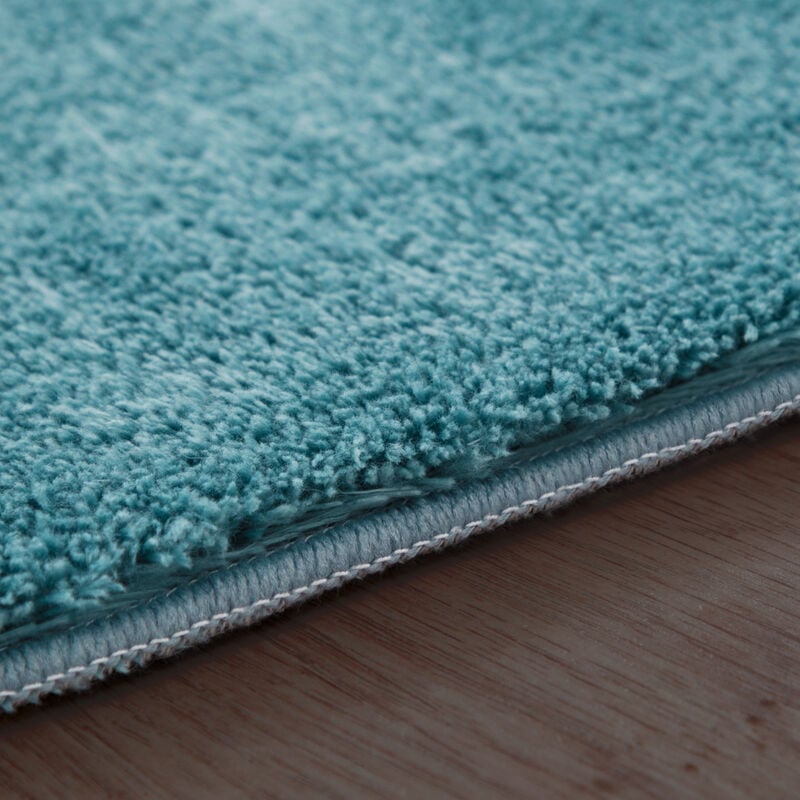 Paco Home Teppich Wohnzimmer Kurzflor Waschbar Einfarbiger Moderner Stil  Weich Türkis Blau 80 cm Rund