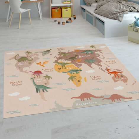 Paco Home Kinder-Teppiche, Kurzflor-Teppiche für Kinderzimmer mit vers. Designs Spielteppiche Bunt 140x200 cm, Beige 2