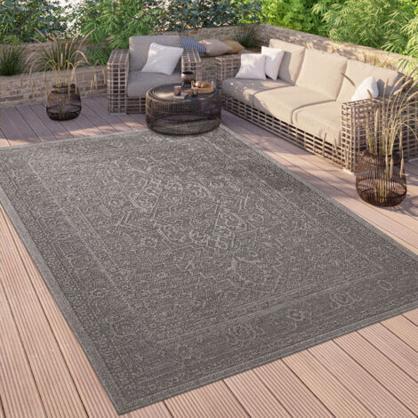 Paco Home Teppich 200x280 Cm - Outdoor Teppich Schwarz Mit Vintage Orientalischem Muster