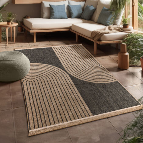 Paco Home Outdoor Teppich wetterfest & langlebig Modern Jute-Sisal-Optik Terrasse & Balkon 80x150 cm, Anthrazit