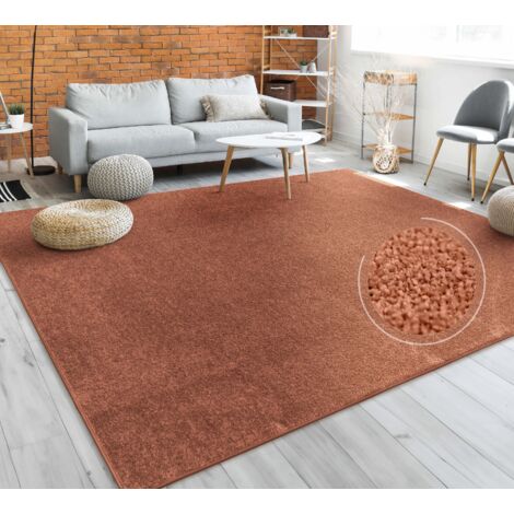Paco Home Teppich Wohnzimmer Einfarbig Schlicht Und Modern Kurzflor, Versch. Größen Farben 80x150 cm, Kupfer