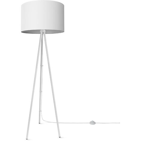 Paco Home Stehleuchte Wohnzimmer Schlafzimmer Dreibein Stofflampenschirm Stehlampe E27 Uni Weiß (Ø45.5 cm), Stehleuchte-Weiß - Typ 2