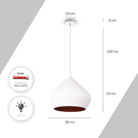 Paco Home Pendelleuchte Esszimmer Hängelampe Küchenlampe Esstischlampe  Industriell Modern Pendelleuchte - Weiß, Kupfer (Ø38 cm)