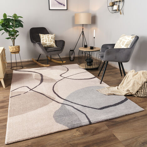 Paco Home Teppich Wohnzimmer Kurzflor Abstraktes Muster Geometrisch Bogen 120x170 cm, Creme 2