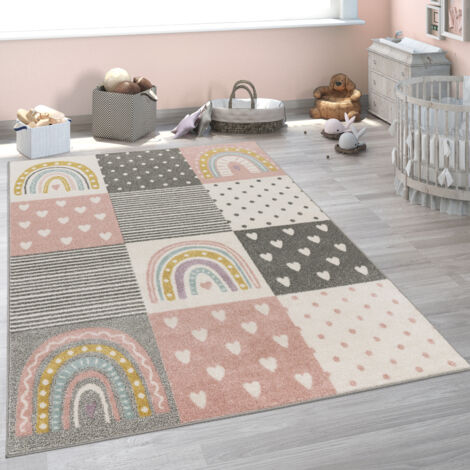 Paco Home Kinderteppich Teppich Kinderzimmer Mädchen Jungs Verschiedene Motive Und Größen 200 cm Rund, Creme Rosa Grau