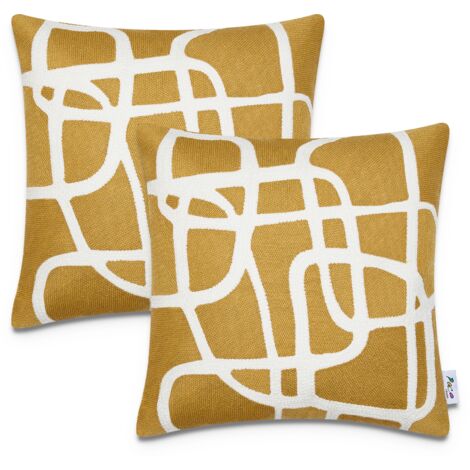 Paco Home Kissenbezug Set - 4-teilig, Geometrisches Muster, Weiß/ocker | 100% Polyester