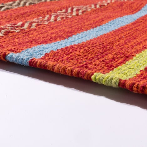 Paco Home Designer Teppich Webteppich Kelim Handgewebt 100% Baumwolle  Modern Gestreift Bunt 60x110 cm
