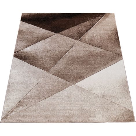 Paco Home Designer Teppich 60x100 Meliert Geometrische Braun Muster cm Kurzflor Weiß Beige Modern