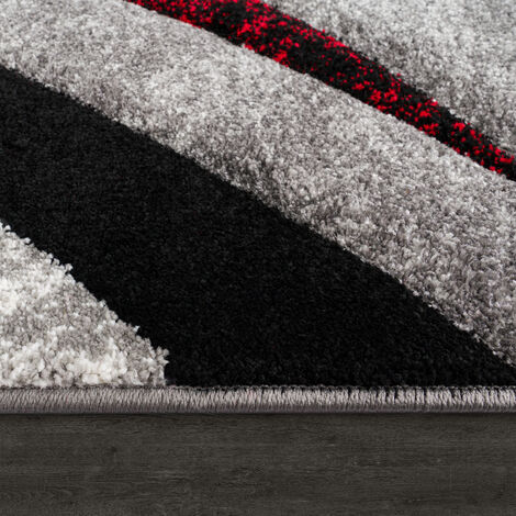 Paco Home Designer Teppich mit Konturenschnitt Muster Gestreift Grau Schwarz Rot Meliert 160x230 cm