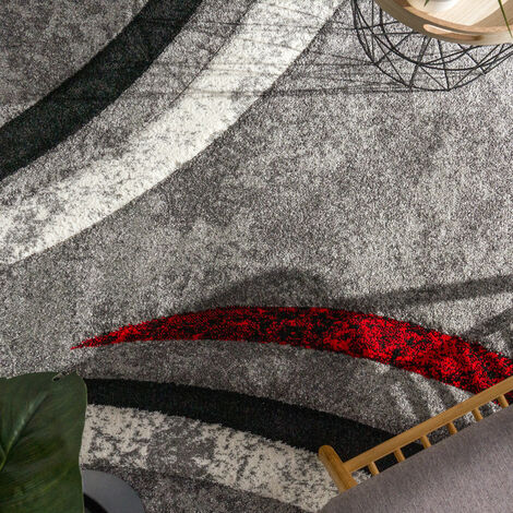 Paco Home Designer Teppich mit Konturenschnitt Muster Gestreift Grau Schwarz Rot Meliert 160x230 cm